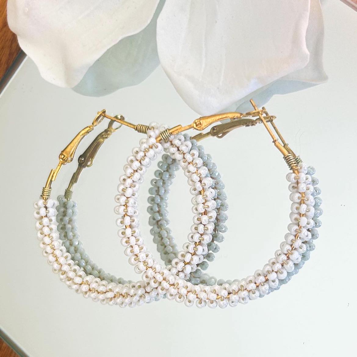 Beaded Hoops - Silver